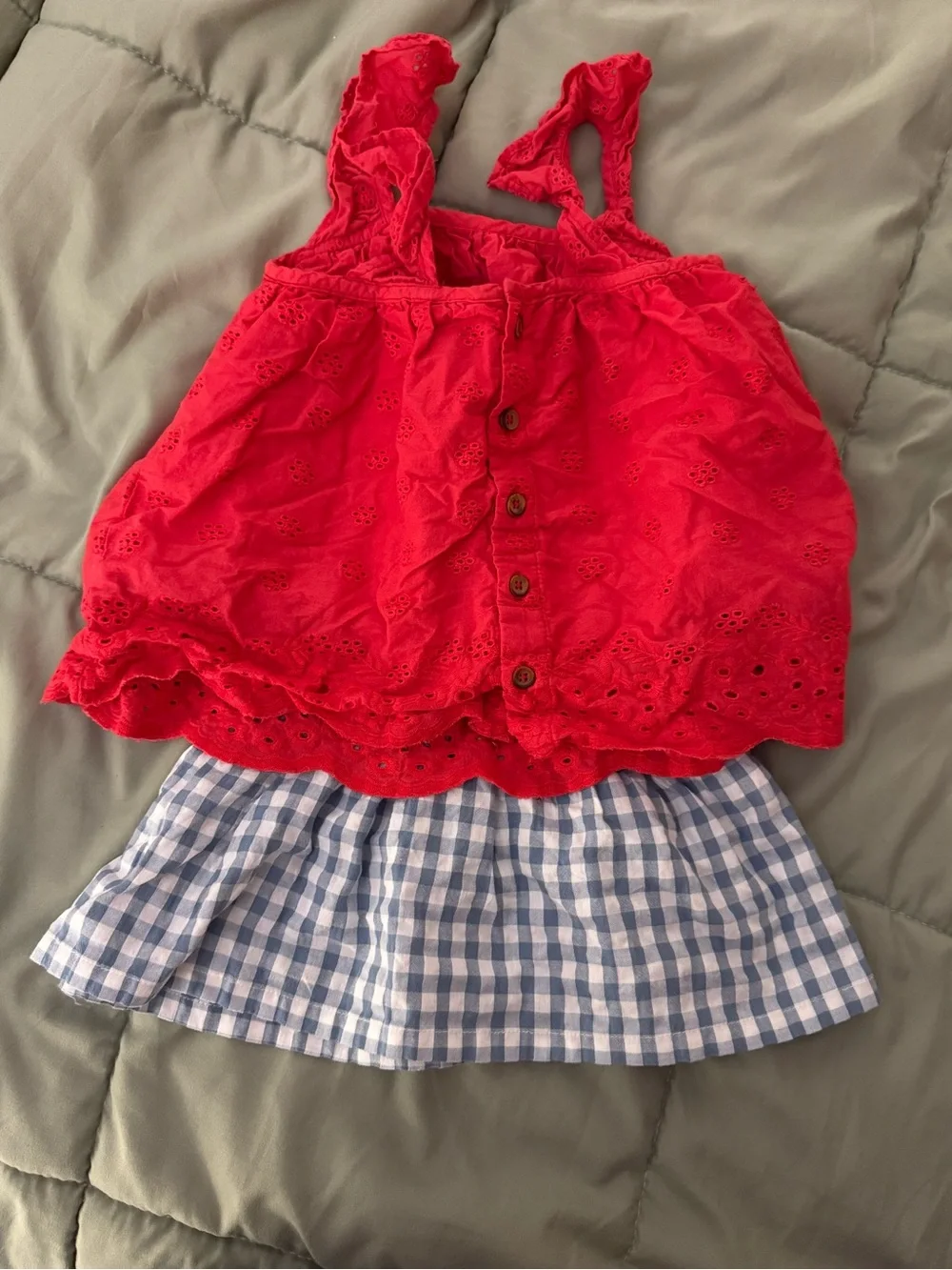 Tahari Red Eyelet Tank with Blue Gingham Trim